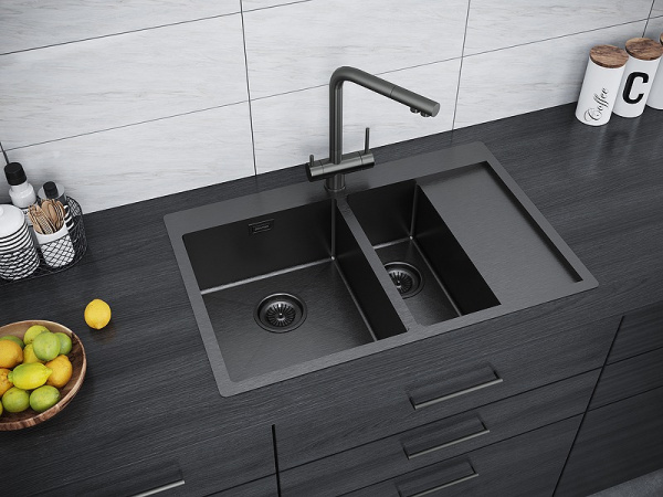 Кухонная мойка Paulmark Union PM537851-GML вороненая сталь левая