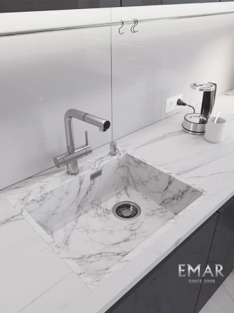 Кухонная мойка (56х50) EMAR EMB-560(TOP) White Elegant