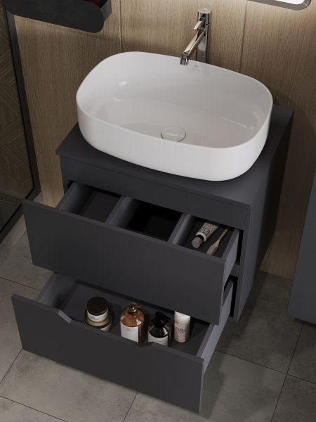 Тумба с раковиной подвесная 60 см, Orange Line Li-60TugMDF+B07-540W графит/белый