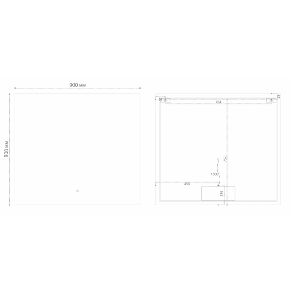 Зеркало (90х80) Grossman PRAGMA-норма BLACK 1890802 LED с сенсорным выключателем и подогревом