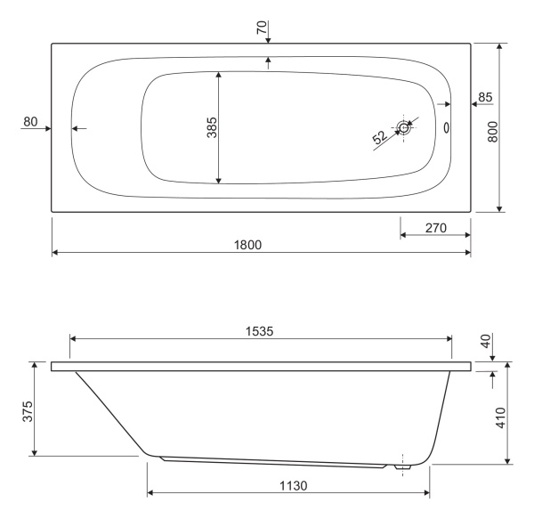 Акриловая ванна (180х80) CEZARES ECO-180-80-41-W37 Акриловая ванна (180х80) CEZARES ECO-180-80-41-W37
