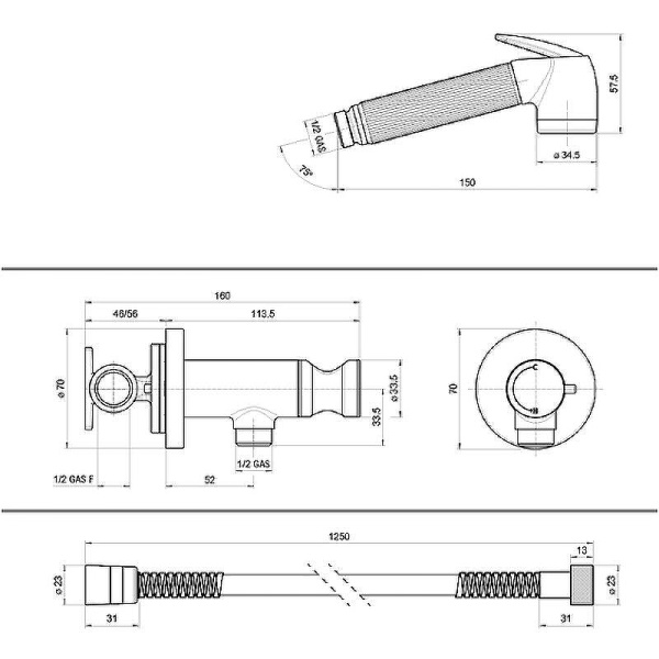 Гигиенический душ со смесителем Bossini Nikita E37008B.022 бронза