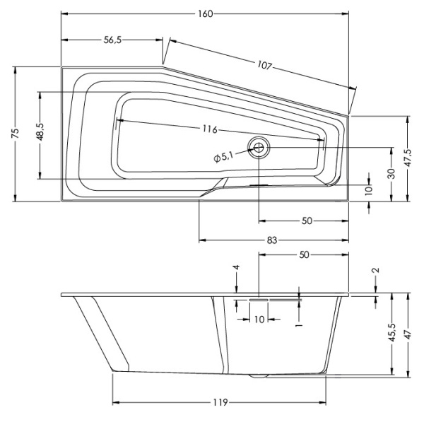 Акриловая ванна Riho Rething Space (160 x 75) правая B111001005 Акриловая ванна Riho Rething Space (160 x 75) правая B111001005