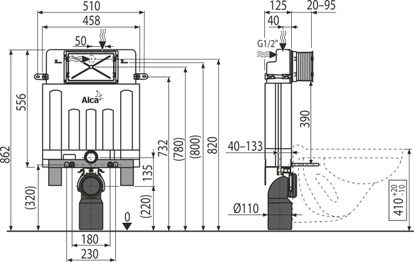 Смывной бачок скрытого монтажа AlcaPlast AM100/850