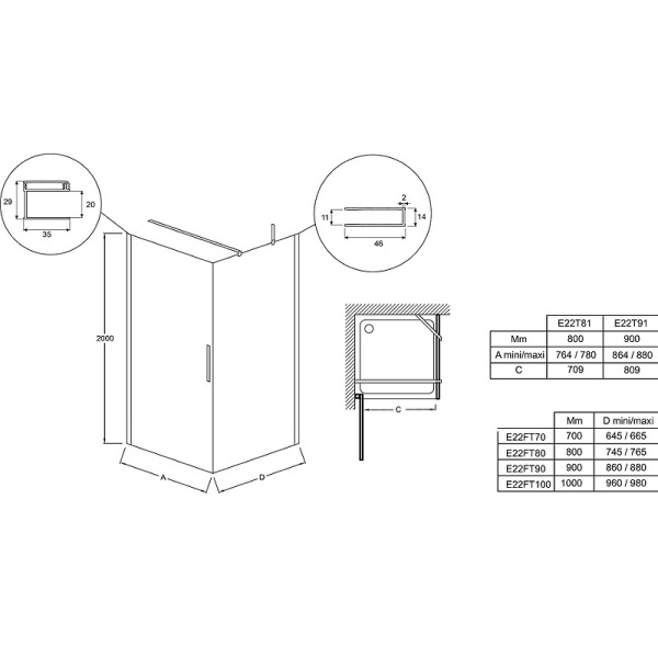 Душевая дверь Jacob Delafon Contra Black 90 E22T91-BL