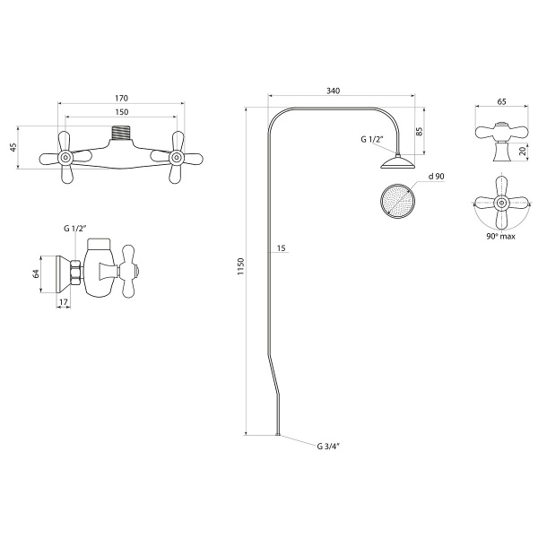 Душевая система Славен без излива Прораб  О (СЛ-ДВ-О42)