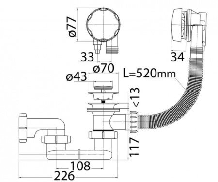 Слив-перелив полуавтомат для акриловой ванны CEZARES CZR-STP1-01