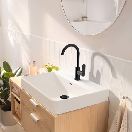 Смеситель для раковины с донным клапаном Hansgrohe Rebris S 72536670 черный матовый