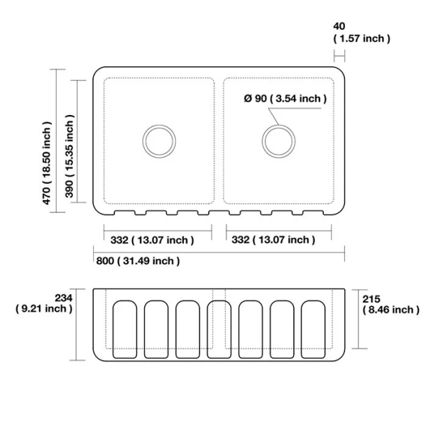 Кухонная мойка (80х47) Kerasan Hannah Surrey 545001 белая