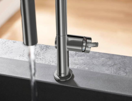 Смеситель для кухни с выдвижным изливом sBox Hansgrohe Talis M54 2jet 72801340 шлифованный черный хром