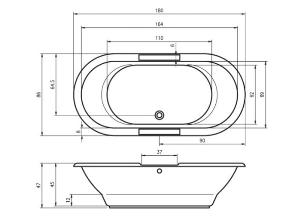 Ванна акриловая RIHO Seth-Wp 180x86 BB2300500000000 Ванна акриловая RIHO Seth-Wp 180x86 BB2300500000000