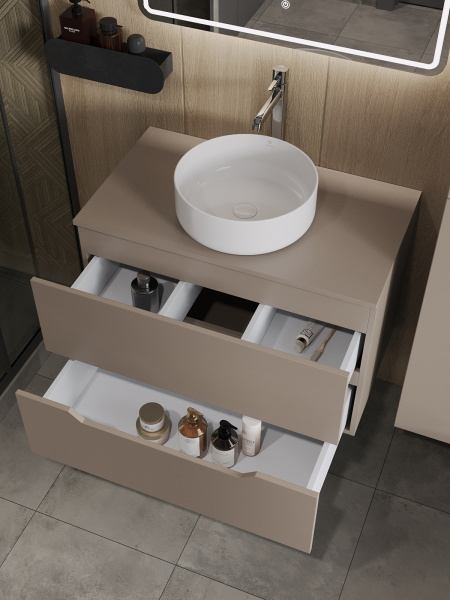 Тумба с раковиной подвесная 80 см, Orange Line Li-80TuLMDF+B09-360W латте/белый