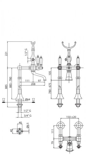 Смеситель для ванны Cezares FIRST FIRST-VDP-01-M