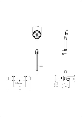Смеситель для душа с термостатом WONZON & WOGHAND INN 6, черный матовый  WW-B2029-A-MB