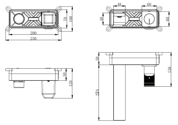 Смеситель для раковины Vincea Домус (Domus) VBFW-5DM01BG встраиваемый, брашированное золото
