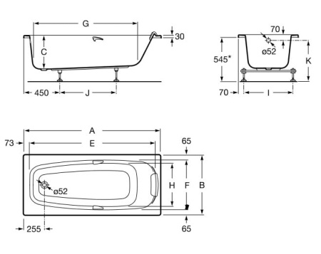 Акриловая ванна Roca Sureste (150х70) ZRU9302778