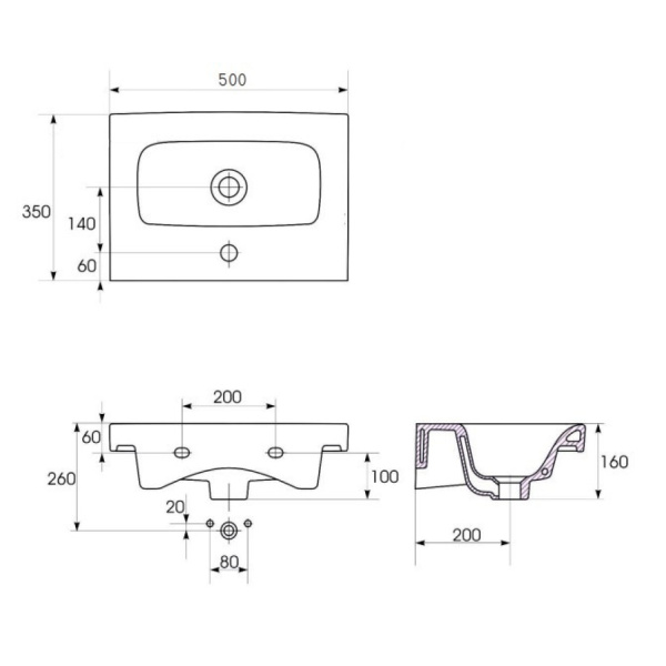 Раковина (50х35) Aqwella Moduo Slim UM-MOD50SL/1