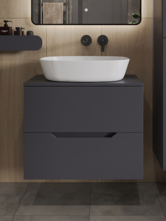 Тумба с раковиной подвесная 70 см, Orange Line Li-70TugMDF+B08-500W графит/белый