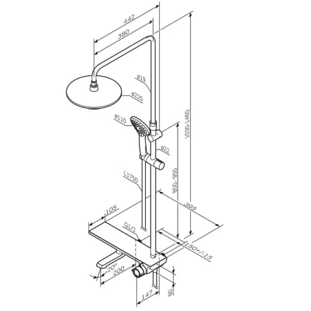 Душевая система с изливом Am.Pm Gem F0790722 черный матовый