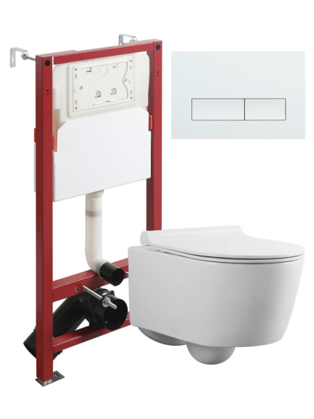 Комплект унитаза с инсталляцией безободковый Agger ATI05100+APB288 кнопка смыва белый