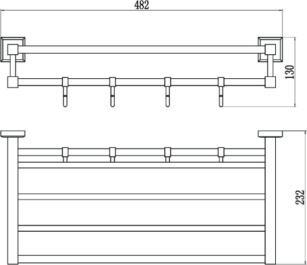 Полка для полотенец 50 см 4 крючков Savol 95 S-509544