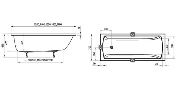 Акриловая ванна Ravak Classic II (170x70) CC51000000 Акриловая ванна Ravak Classic II (170x70) CC51000000