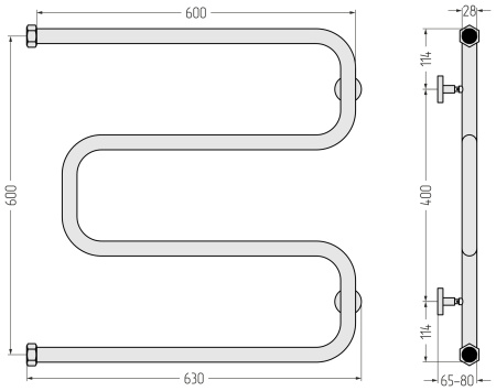 Полотенцесушитель водяной (60х60) Ш-образный+ Сунержа 032-4014-6060