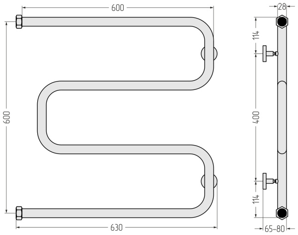 Полотенцесушитель водяной (60х60) Ш-образный+ Сунержа 31-4014-6060