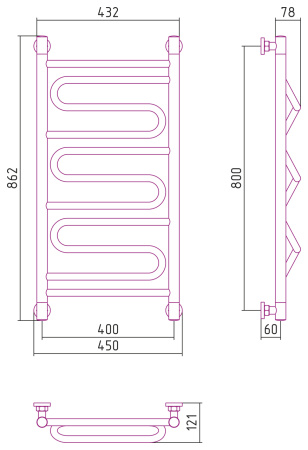 Полотенцесушитель Водяной Сунержа Элегия + (80х40) Хром 00-0205-8040