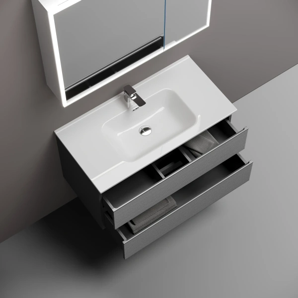 Тумба без раковины подвесная 90 см Sancos Folk FL90GS темно-серый матовый 