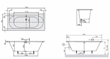 Акриловая ванна 180 см Villeroy & Boch O.Novo UBA180CAS2V-01+U99740000