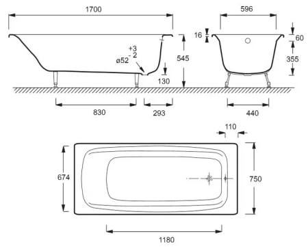 Ванна чугунная (170х75) Jacob Delafon Diapason E2937-00  
