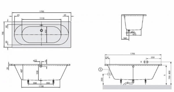 Акриловая ванна 180 см Villeroy & Boch O.Novo UBA180CAS2V-01+U99740000 Акриловая ванна 180 см Villeroy & Boch O.Novo UBA180CAS2V-01+U99740000