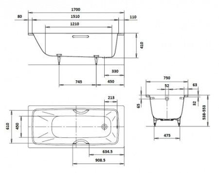 Стальная ванна (170х75) Kaldewei Cayono Star 756 Standard 275600010001