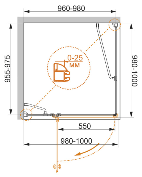 Душевой уголок (100х100) CEZARES VERONA VERONA-W-A-1-100-P-Cr-L