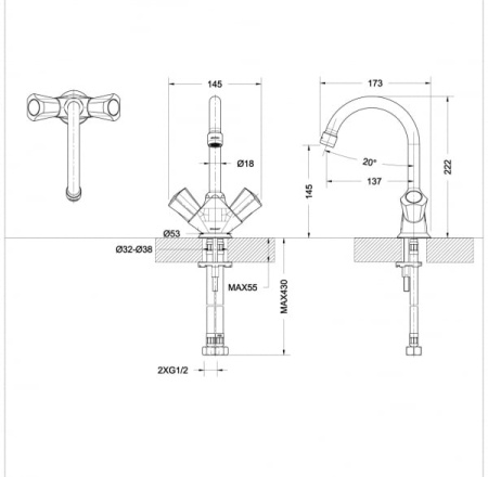 Смеситель для раковины Bravat Duo F1133186CP-RUS