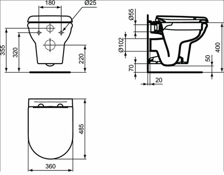 Комплект инсталляции 3в 1 Ideal Standard Exacto с крышкой-сиденьем микролифт X022601