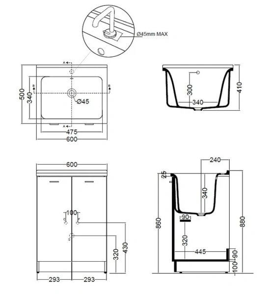 Комплект для постирочной с сифоном Kerasan Aquadom 9166K3N*1 белый матовый 