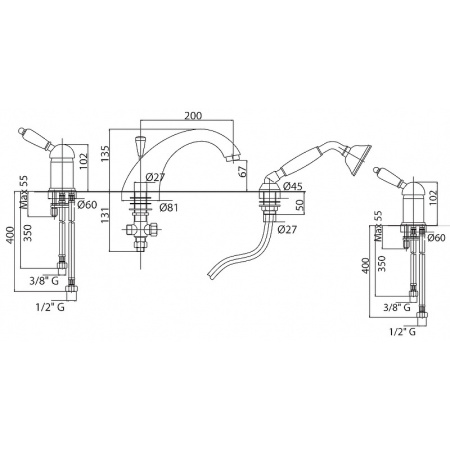 Смеситель на борт ванны Cezares ELITE ELITE-BVDM-01-M