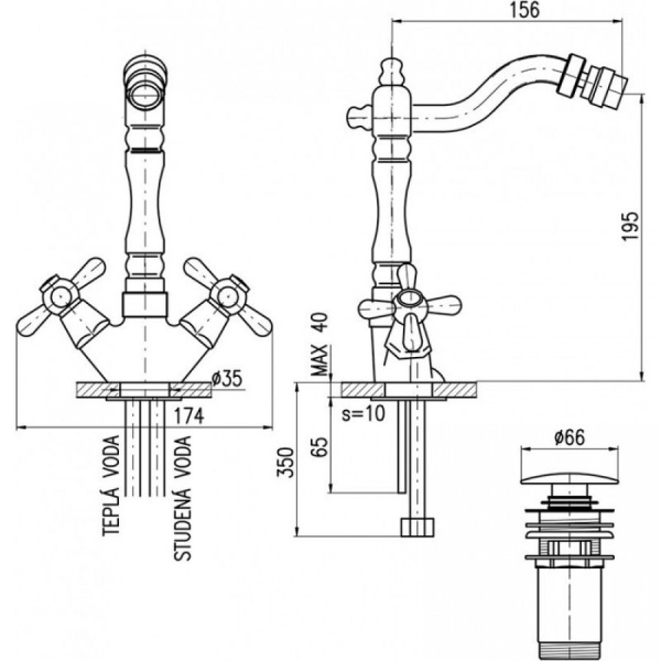 Смеситель для биде Rav Slezak Morava Retro MK121.5/9SM