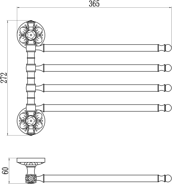 Держатель для полотенец поворотный 4-ой Savol 58b S-005804B