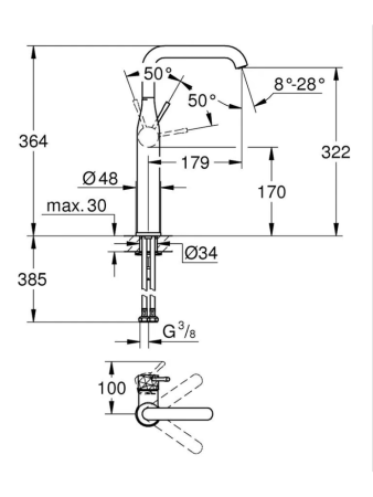 Смеситель для раковины однорычажный Grohe Essence 24170 PF1 (24170PF1) хром