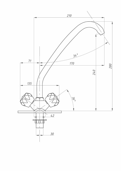 Смеситель для кухни ПСМ-Профсан  СТАНДАРТ-Б PSM-120-65