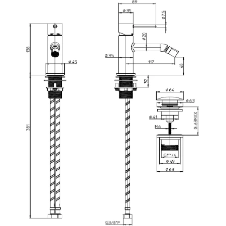 Смеситель для биде Bossini Teo Z00702.094 никель шлифованный