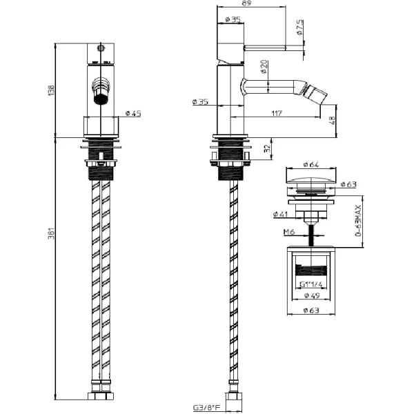Смеситель для биде Bossini Teo Z00702.094 никель шлифованный