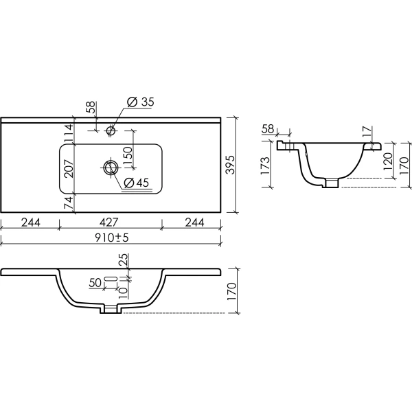 Раковина встраиваемая сверху (91х39,5) Ceramica Nova Compact CN7030