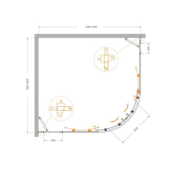 Душевой уголок (130х120) CEZARES MOLVENO MOLVENO-RH-22-130/120-C-GM-IV