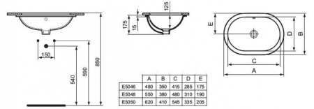 Раковина встраиваемая снизу Ideal Standard Connect (62x41) E505001