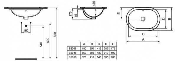 Раковина встраиваемая снизу Ideal Standard Connect (62x41) E505001 Раковина встраиваемая снизу Ideal Standard Connect (62x41) E505001