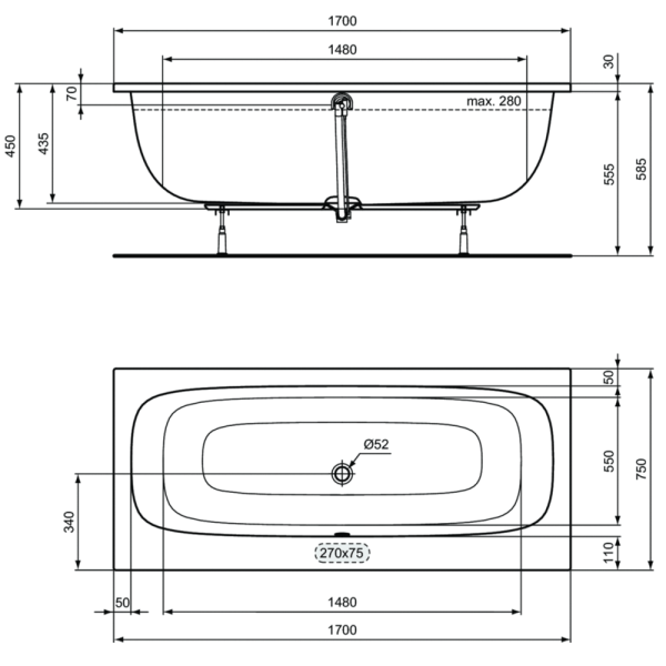 Ванна акриловая (170х75) Ideal Standard i.life Duo T476301 Ванна акриловая (170х75) Ideal Standard i.life Duo T476301